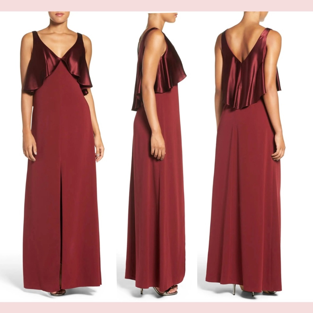 NEW Jill Jill Stuart [ 6 ] Satin‎ Popover & Crepe Gown in Oxblood Red